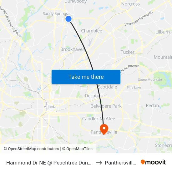 Hammond Dr NE @ Peachtree Dunwoody Rd to Panthersville, GA map