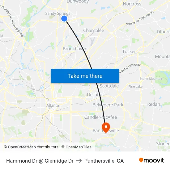 Hammond Dr @ Glenridge Dr to Panthersville, GA map