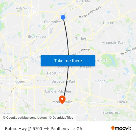 Buford Hwy @ 5700 to Panthersville, GA map