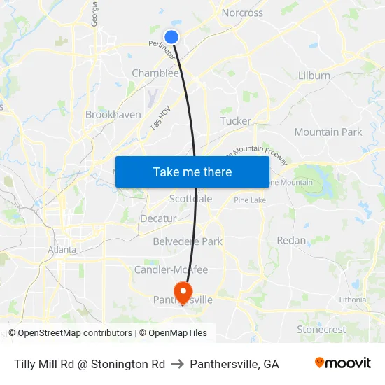 Tilly Mill Rd @ Stonington Rd to Panthersville, GA map