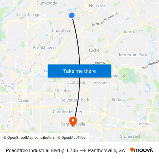 Peachtree Industrial Blvd @ 6706 to Panthersville, GA map