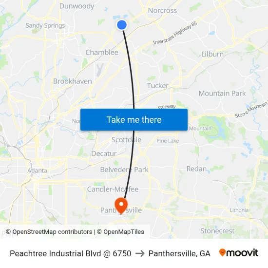 Peachtree Industrial Blvd @ 6750 to Panthersville, GA map
