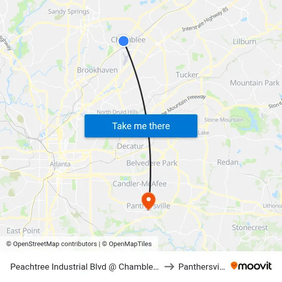 Peachtree Industrial Blvd @ Chamblee Dunwoody Rd to Panthersville, GA map