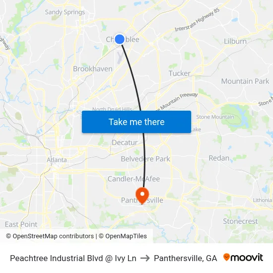 Peachtree Industrial Blvd @ Ivy Ln to Panthersville, GA map