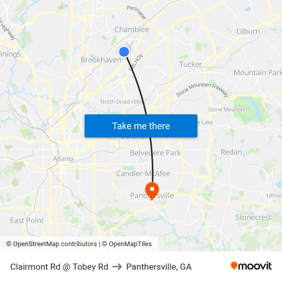 Clairmont Rd @ Tobey Rd to Panthersville, GA map