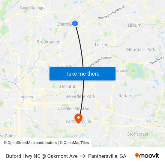 Buford Hwy NE @ Oakmont Ave to Panthersville, GA map