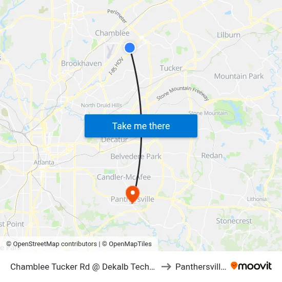 Chamblee Tucker Rd @ Dekalb Technology Pkwy to Panthersville, GA map