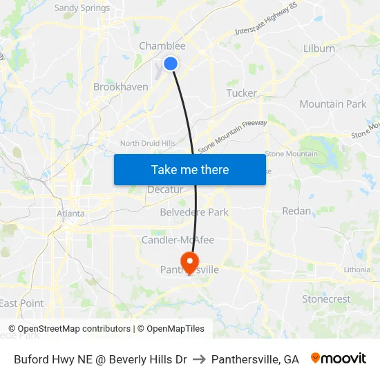 Buford Hwy NE @ Beverly Hills Dr to Panthersville, GA map