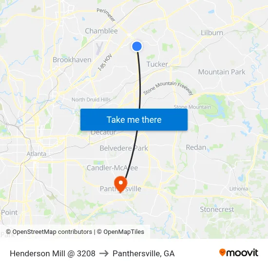 Henderson Mill @ 3208 to Panthersville, GA map