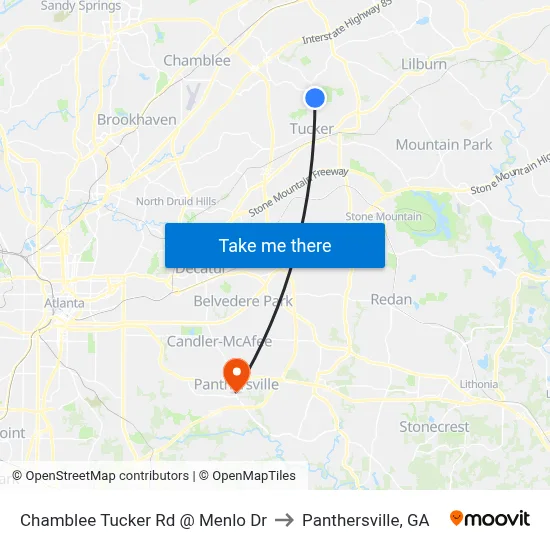 Chamblee Tucker Rd @ Menlo Dr to Panthersville, GA map