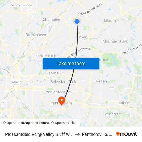 Pleasantdale Rd @ Valley Bluff Way to Panthersville, GA map