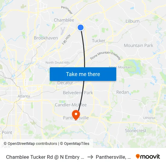 Chamblee Tucker Rd @ N Embry Cir to Panthersville, GA map
