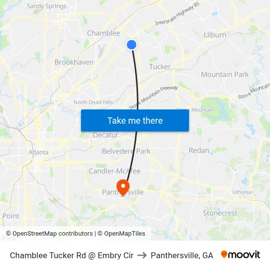 Chamblee Tucker Rd @ Embry Cir to Panthersville, GA map