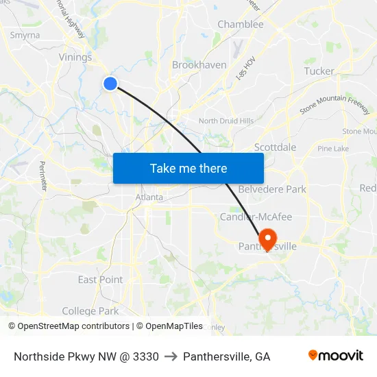 Northside Pkwy NW @ 3330 to Panthersville, GA map