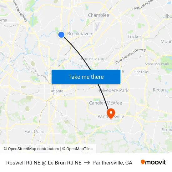 Roswell Rd NE @ Le Brun Rd NE to Panthersville, GA map