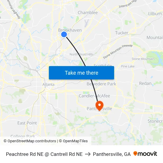 Peachtree Rd NE @ Cantrell Rd NE to Panthersville, GA map