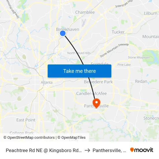 Peachtree Rd NE @ Kingsboro Rd NE to Panthersville, GA map