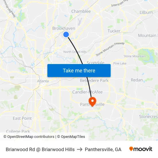 Briarwood Rd @ Briarwood Hills to Panthersville, GA map
