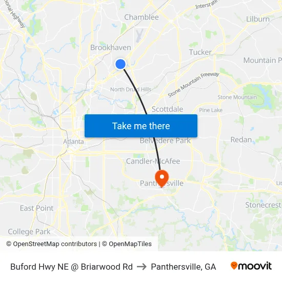 Buford Hwy NE @ Briarwood Rd to Panthersville, GA map