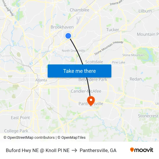Buford Hwy NE @ Knoll Pl NE to Panthersville, GA map