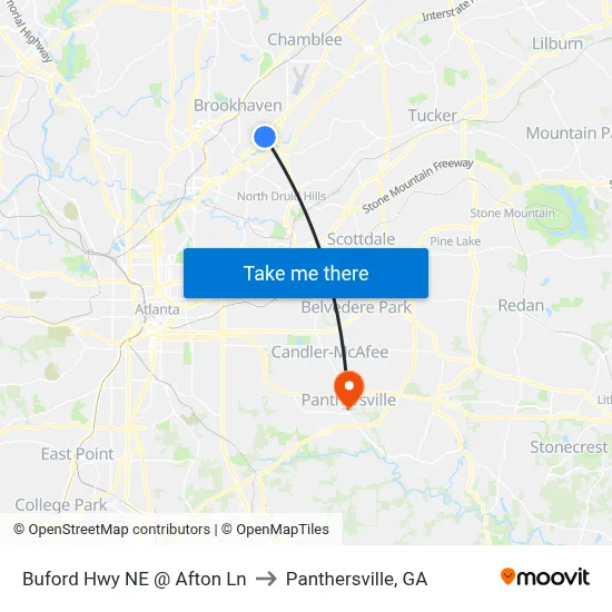 Buford Hwy NE @ Afton Ln to Panthersville, GA map