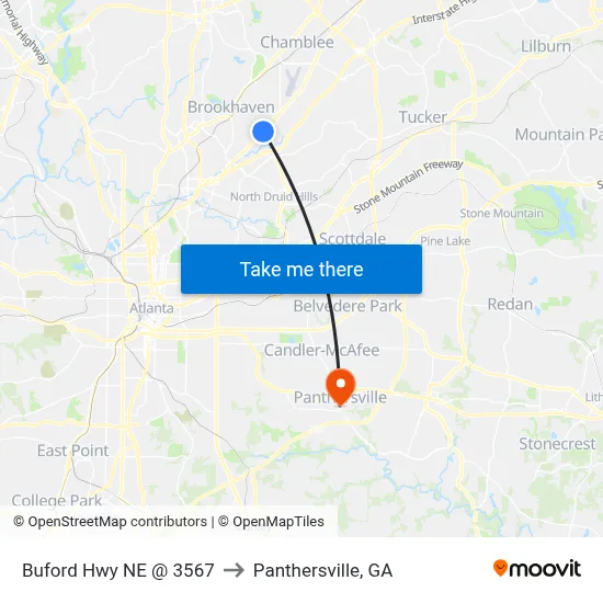 Buford Hwy NE @ 3567 to Panthersville, GA map