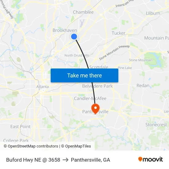 Buford Hwy NE @ 3658 to Panthersville, GA map