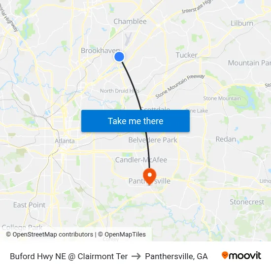 Buford Hwy NE @ Clairmont Ter to Panthersville, GA map
