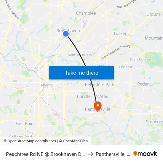 Peachtree Rd NE @ Brookhaven Dr NE to Panthersville, GA map