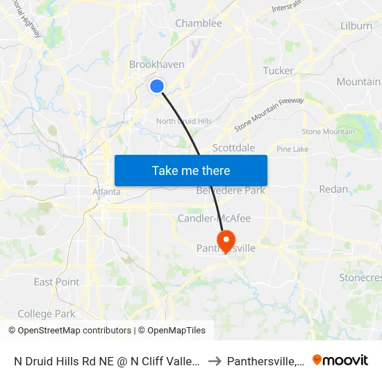 N Druid Hills Rd NE @ N Cliff Valley Way to Panthersville, GA map