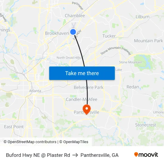 Buford Hwy NE @ Plaster Rd to Panthersville, GA map