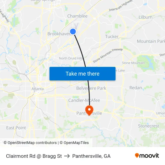 Clairmont Rd @ Bragg St to Panthersville, GA map