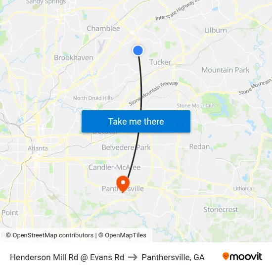 Henderson Mill Rd @ Evans Rd to Panthersville, GA map