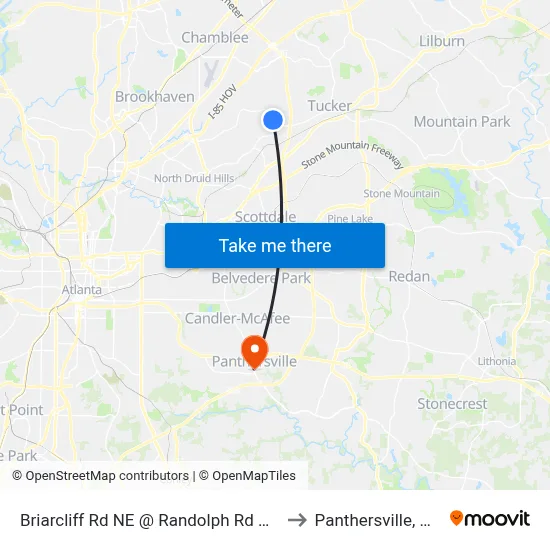 Briarcliff Rd NE @ Randolph Rd NE to Panthersville, GA map