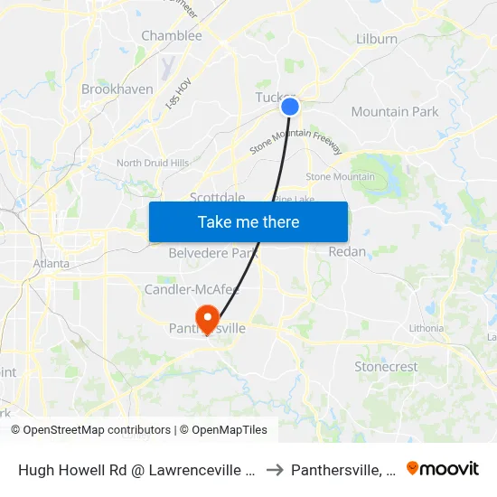 Hugh Howell Rd @ Lawrenceville Hwy to Panthersville, GA map