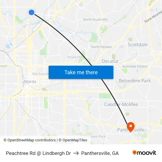 Peachtree Rd @ Lindbergh Dr to Panthersville, GA map