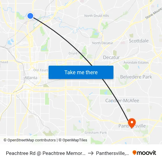 Peachtree Rd @ Peachtree Memorial Dr to Panthersville, GA map