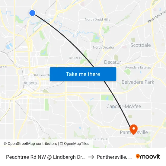 Peachtree Rd NW @ Lindbergh Dr NE to Panthersville, GA map