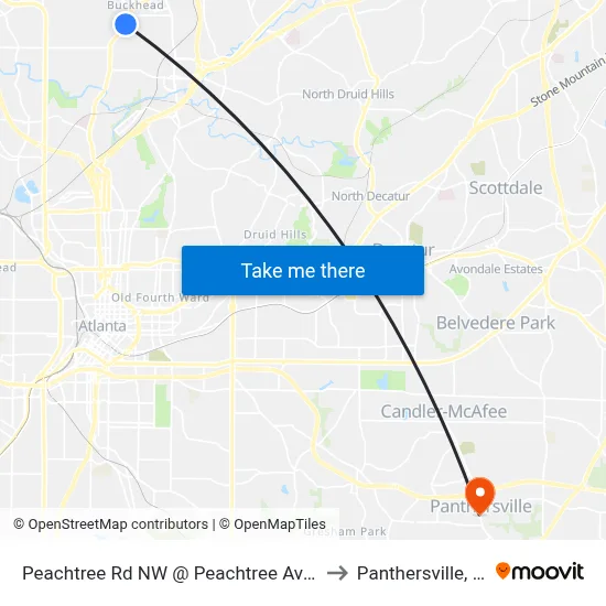 Peachtree Rd NW @ Peachtree Ave NE to Panthersville, GA map