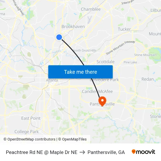 Peachtree Rd NE @ Maple Dr NE to Panthersville, GA map