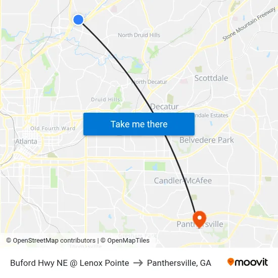 Buford Hwy NE @ Lenox Pointe to Panthersville, GA map