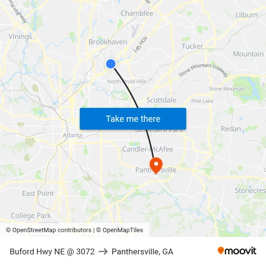 Buford Hwy NE @ 3072 to Panthersville, GA map