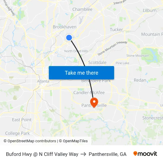 Buford Hwy @ N Cliff Valley Way to Panthersville, GA map