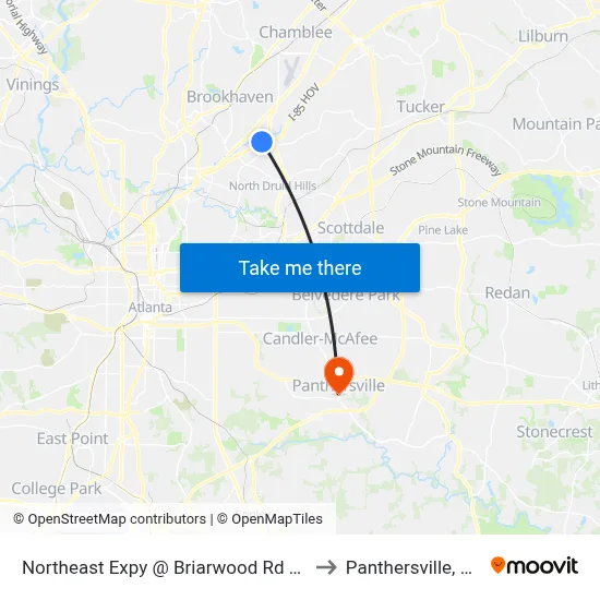 Northeast Expy @ Briarwood Rd NE to Panthersville, GA map