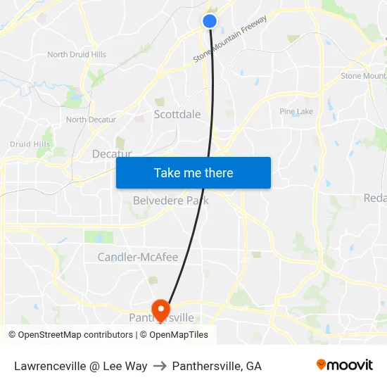 Lawrenceville @ Lee Way to Panthersville, GA map