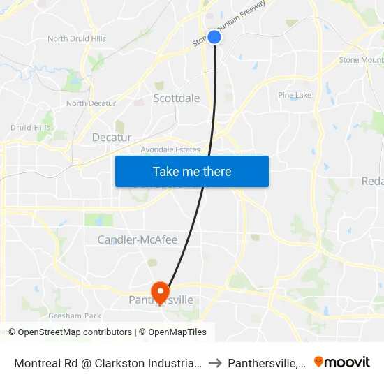 Montreal Rd @ Clarkston Industrial Blvd to Panthersville, GA map