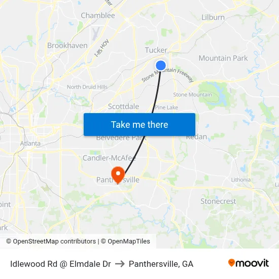 Idlewood Rd @ Elmdale Dr to Panthersville, GA map