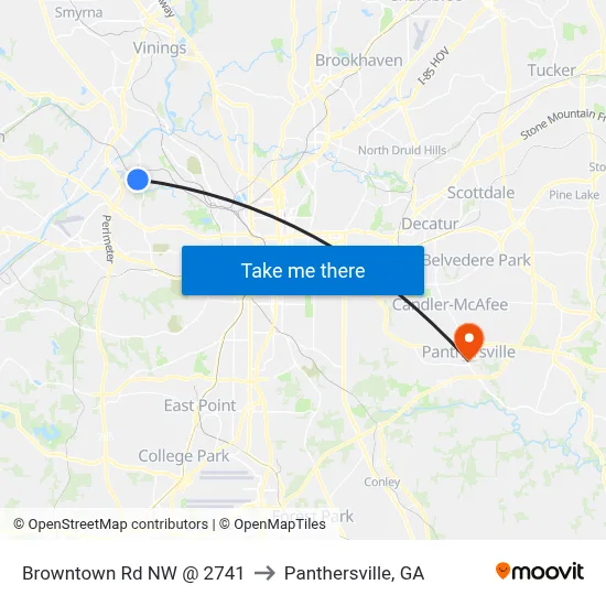 Browntown Rd NW @ 2741 to Panthersville, GA map