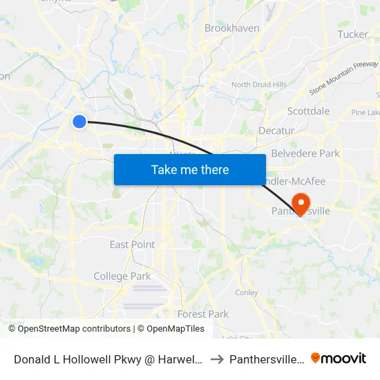 Donald L Hollowell Pkwy @ Harwell Rd NW to Panthersville, GA map