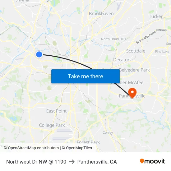 Northwest Dr NW @ 1190 to Panthersville, GA map